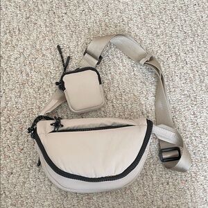 Buckle Beige and Black Crossbody Fanny Pack